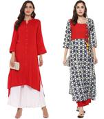red and blue combo kurtis of rayon and cotton
