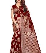 Blissta Women's Woven Maroon Banarasi Saree With Rich Pallu
