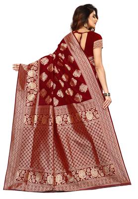 Blissta Women's Woven Maroon Banarasi Saree With Rich Pallu 2