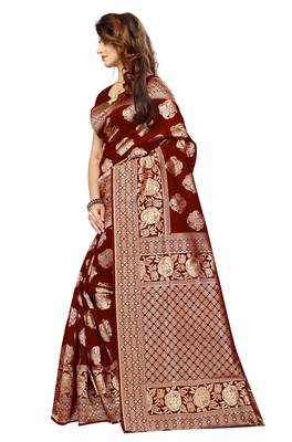 Blissta Women's Woven Maroon Banarasi Saree With Rich Pallu 3