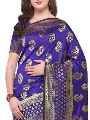 Blissta Women's Woven Blue Banarasi Saree With Rich Pallu 2