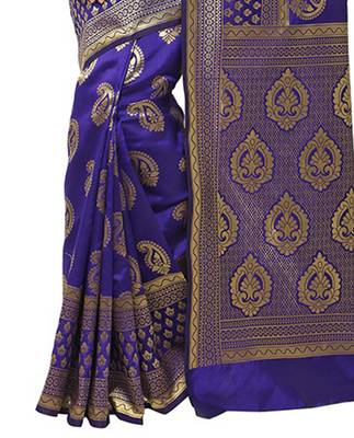 Blissta Women's Woven Blue Banarasi Saree With Rich Pallu 3