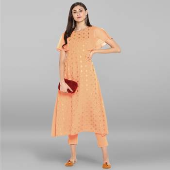 Janasya Women's Peach Poly Crepe Kurta With Pant 1