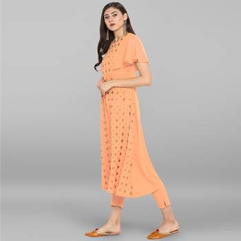 Janasya Women's Peach Poly Crepe Kurta With Pant 3
