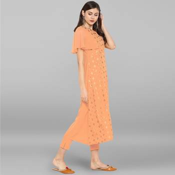 Janasya Women's Peach Poly Crepe Kurta With Pant 4
