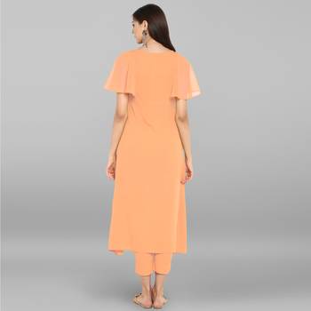Janasya Women's Peach Poly Crepe Kurta With Pant 5