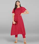 Janasya Women's Light Green Poly Crepe Kurta With Pant