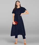Women's Blue Poly Crepe Kurta With Pant