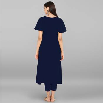 Women's Blue Poly Crepe Kurta With Pant 5