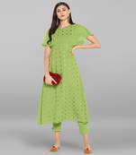 Women's Light Green Poly Crepe Kurta With Pant