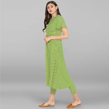 Women's Light Green Poly Crepe Kurta With Pant 3