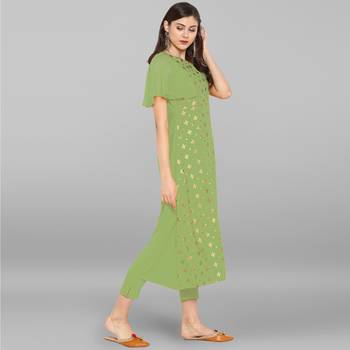 Women's Light Green Poly Crepe Kurta With Pant 4