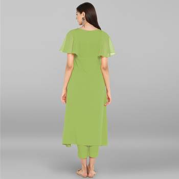 Women's Light Green Poly Crepe Kurta With Pant 5