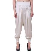 Women Poly Satin White Solid Harem Pants