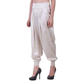Women Poly Satin White Solid Harem Pants 2