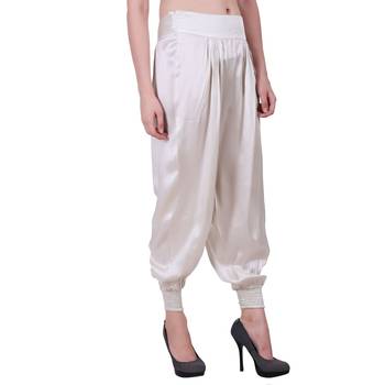 Women Poly Satin White Solid Harem Pants 4