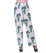 Women Cotton White And Green Printed Palazzo Pants