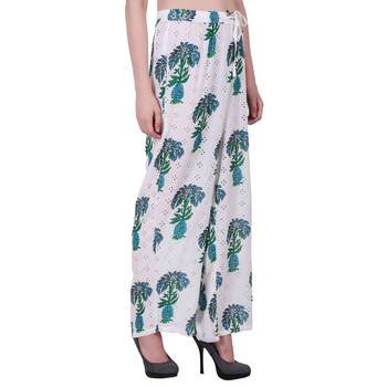 Women Cotton White And Green Printed Palazzo Pants 3