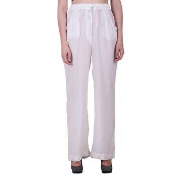 Women Cotton Moss White Solid Palazzo Pants 1