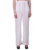 Women Cotton Moss White Solid Palazzo Pants