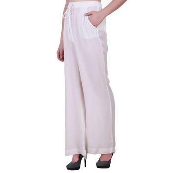 Women Cotton Moss White Solid Palazzo Pants 2