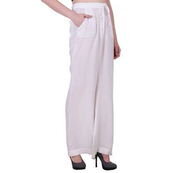 Women Cotton Moss White Solid Palazzo Pants 3