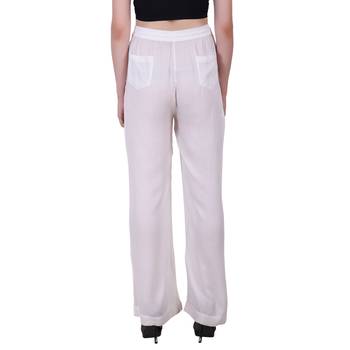 Women Cotton Moss White Solid Palazzo Pants 4