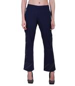 Women Cotton Blue Trouser  Pants With Kantha Embroidery