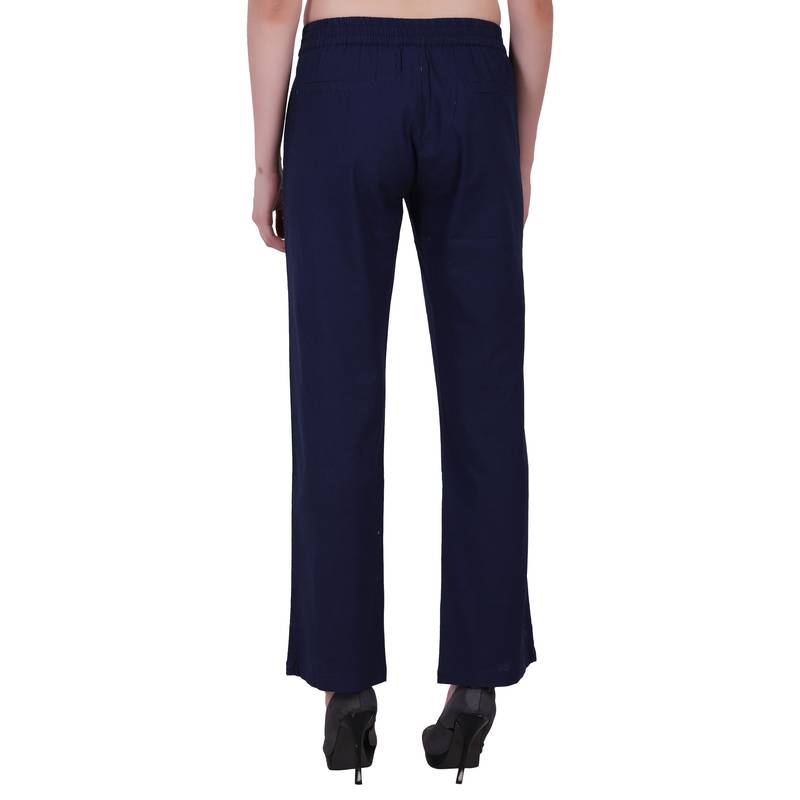 Women Cotton Blue Trouser  Pants With Kantha Embroidery