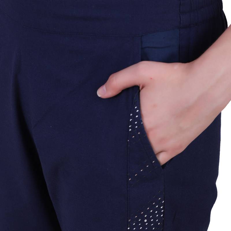 Women Cotton Blue Trouser  Pants With Kantha Embroidery