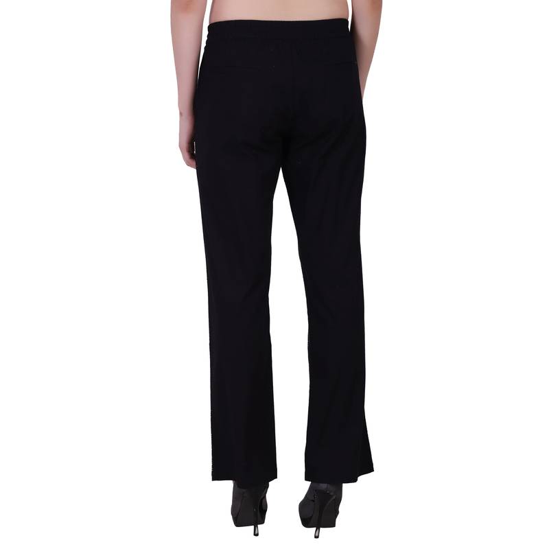 Women Cotton Black Flared Bottom Trouser  Pants With Kantha Embroidery
