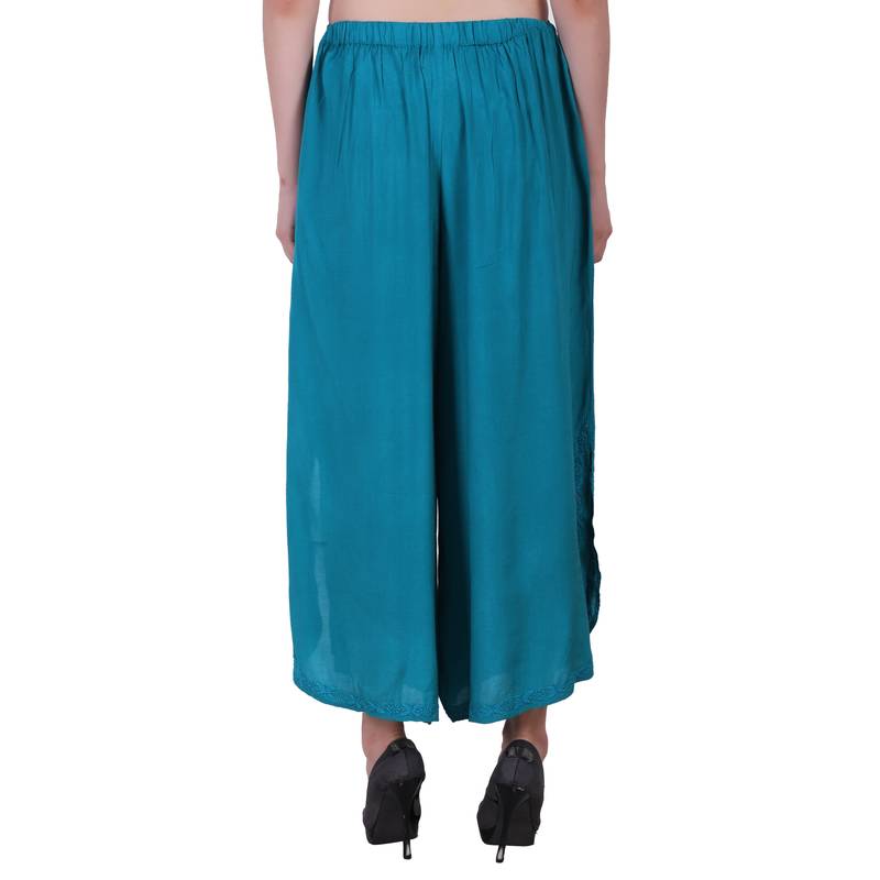 Rayon Sky Blue Flared Bottom Palazzo Pants For Women
