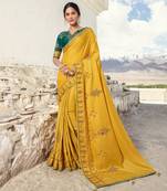 Mustard Embroidered Silk Blend Saree With Blouse