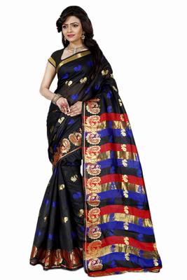 Black Woven Cotton Silk Saree With Blouse 1