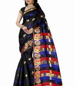 Black Woven Cotton Silk Saree With Blouse