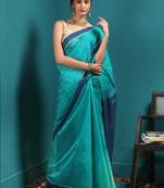 Light Blue Blended Cotton Saree With Sequins