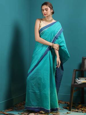 Light Blue Blended Cotton Saree With Sequins 3