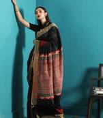 Black Woven Dupion Silk Saree With Temple Border