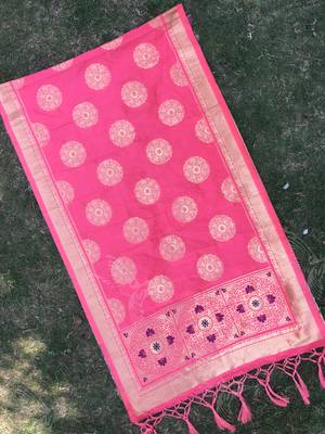 Peach Woven Banarasi Dupatta 1
