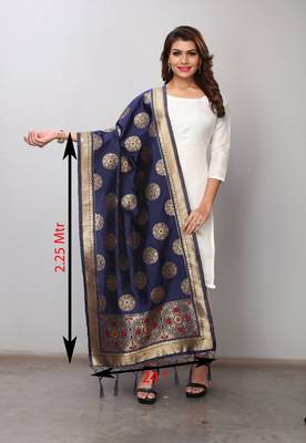 Navy Blue Woven Banarasi Dupatta 1