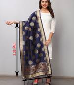 Navy Blue Woven Banarasi Dupatta