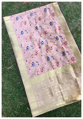 Peach Jacqured Banarasi silk Stole 1