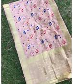 Peach Jacqured Banarasi silk Stole