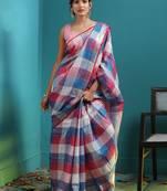 multicolor LINEN SAREE WITH CHECKERED DESIGNS