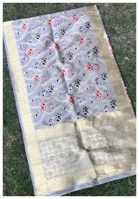 Grey Jacqured Banarasi silk Stole 1