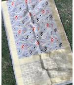 Grey Jacqured Banarasi silk Stole
