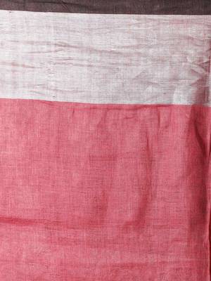 Pink Linen Saree With Zari Border & Striped Pallu 4