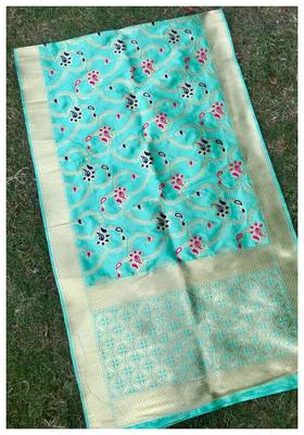 Pista Jacqured Banarasi silk Stole 1