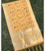 Yellow Jacqured Banarasi silk Stole