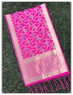 Pink Jacqured Banarasi silk Stole 1